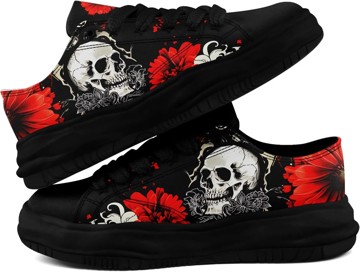 Men's Fashion Canvas Sneaker Low Top Flat Casual Shoes Women's Vibrant Skull Lightweight Comfort Walking Shoes