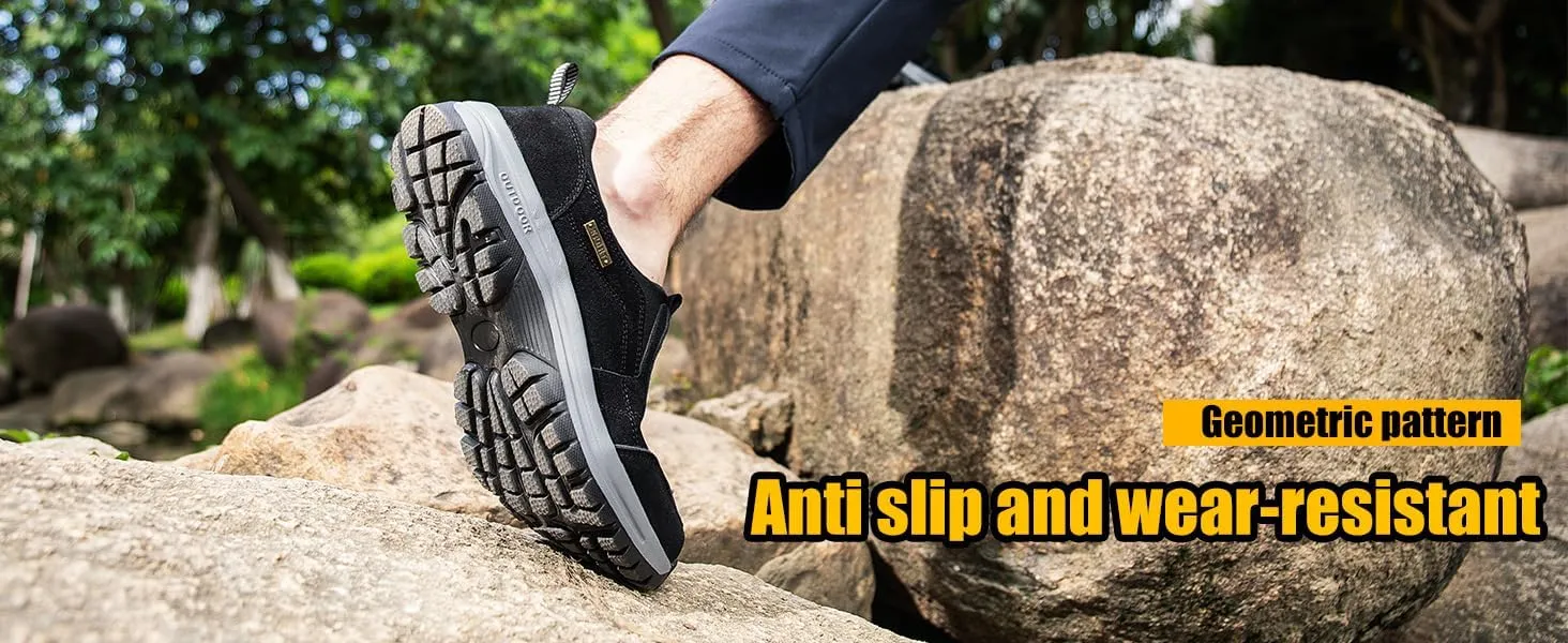 Mens Hands Free Slip in Loafers Walking Slip on Leather Casual Comfortable Hiking Shoes All-Terrain Trekking Hiking Shoes Walking Shoes for Men