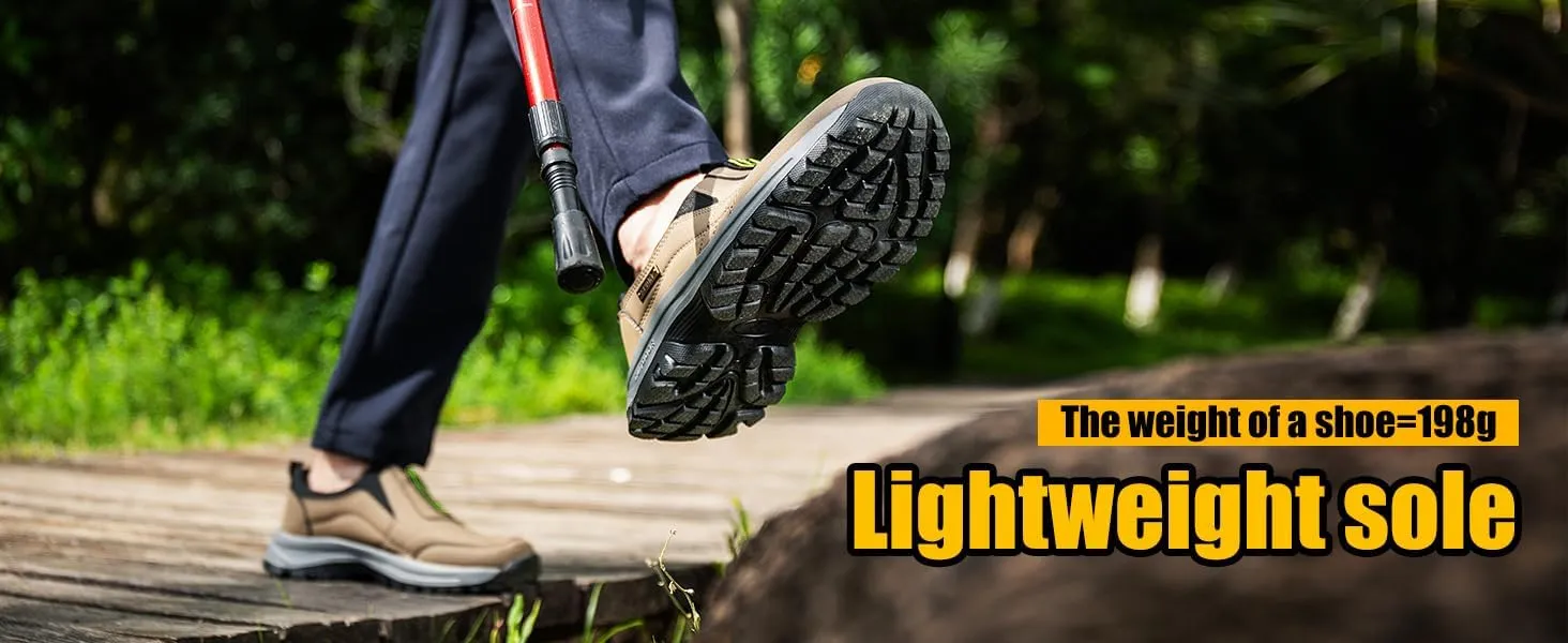 Mens Hands Free Slip in Loafers Walking Slip on Leather Casual Comfortable Hiking Shoes All-Terrain Trekking Hiking Shoes Walking Shoes for Men