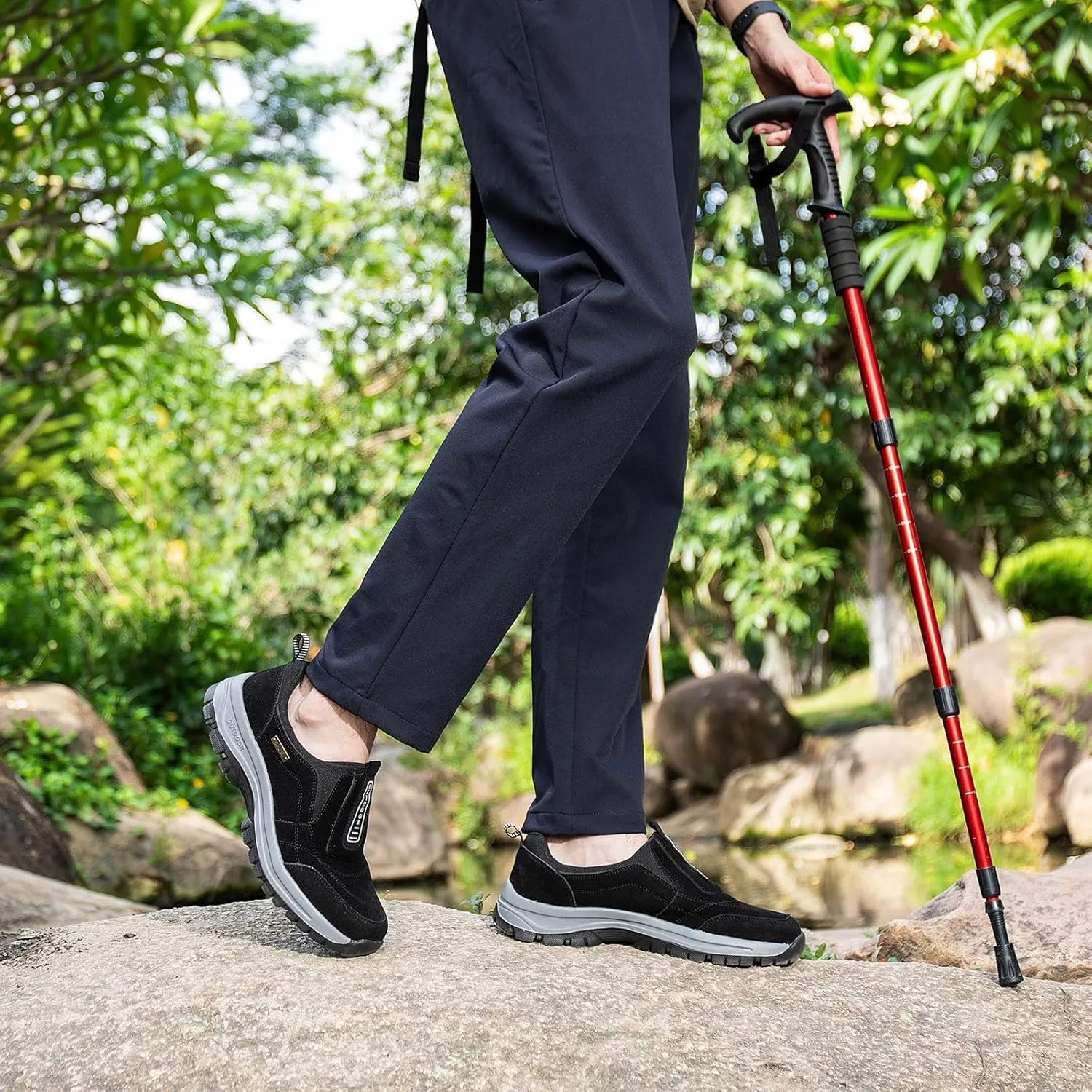 Mens Hands Free Slip in Loafers Walking Slip on Leather Casual Comfortable Hiking Shoes All-Terrain Trekking Hiking Shoes Walking Shoes for Men