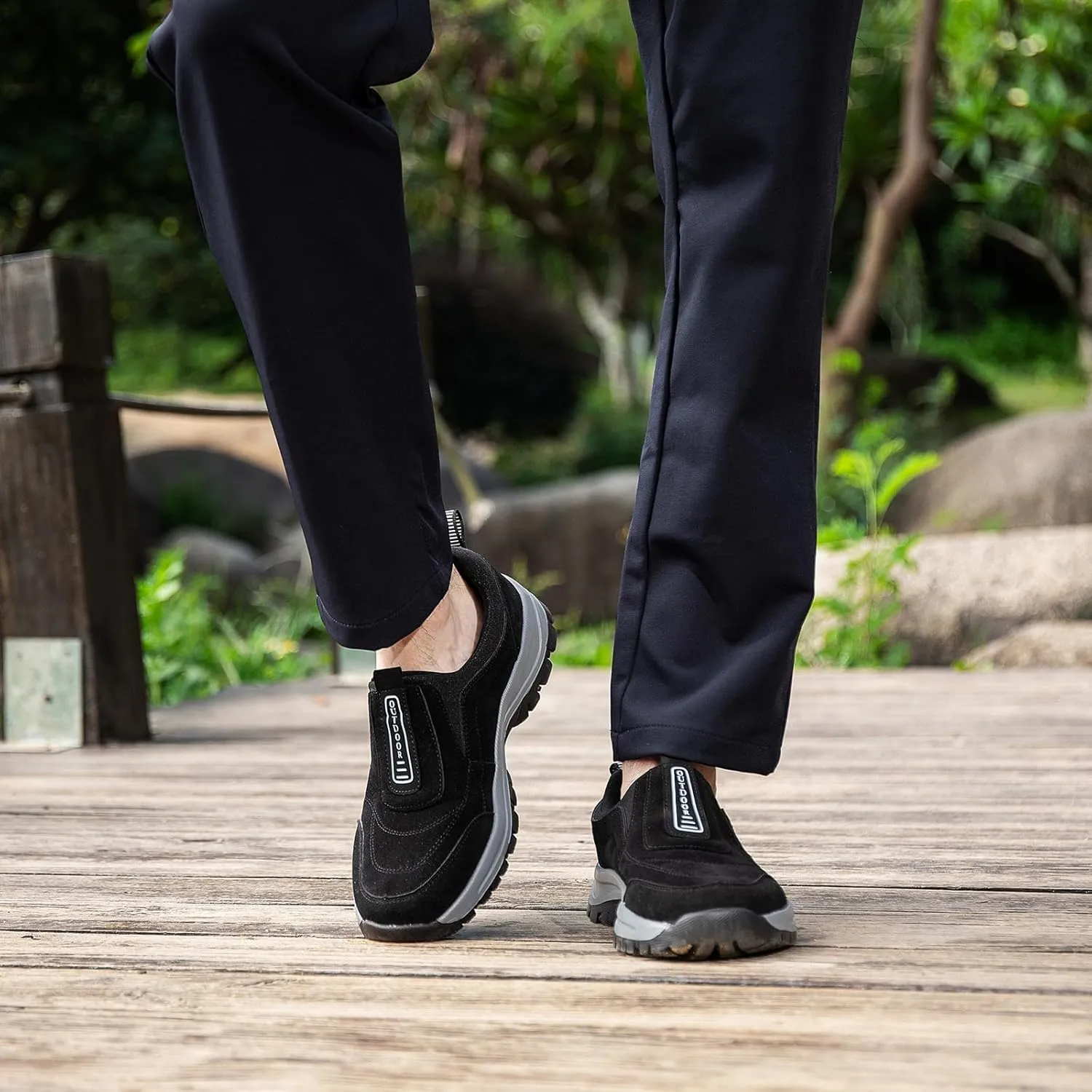 Mens Hands Free Slip in Loafers Walking Slip on Leather Casual Comfortable Hiking Shoes All-Terrain Trekking Hiking Shoes Walking Shoes for Men