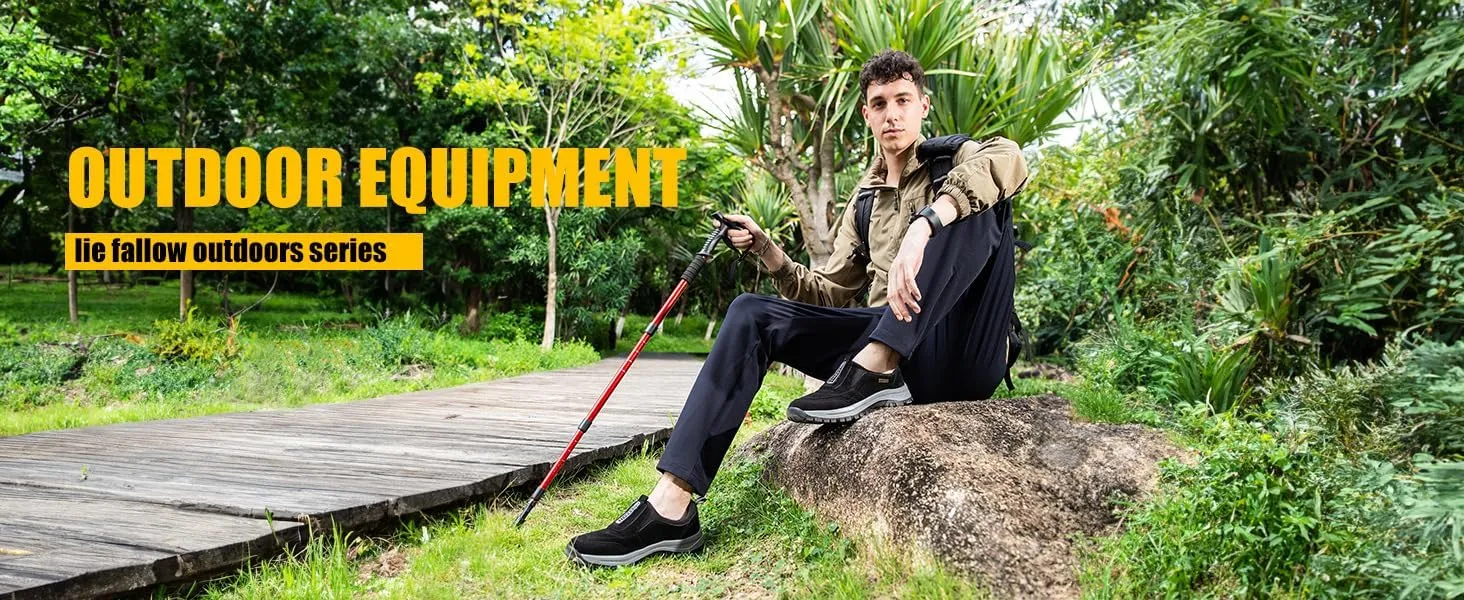 Mens Hands Free Slip in Loafers Walking Slip on Leather Casual Comfortable Hiking Shoes All-Terrain Trekking Hiking Shoes Walking Shoes for Men