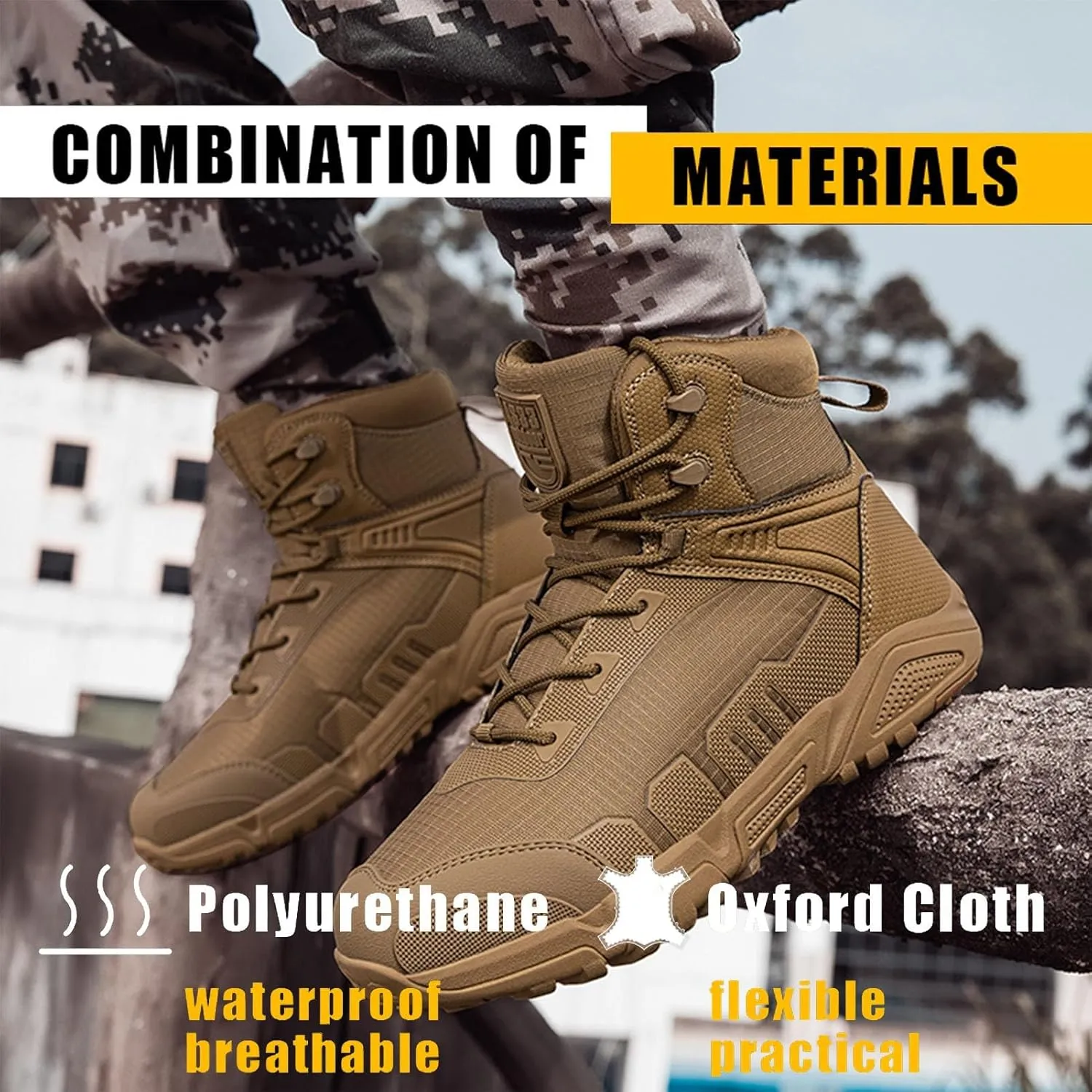 Mens Tactical Combat Boots | Waterproof, Lightweight, Slip-Resistant Hiking Boots for Outdoor, Work, and Military Use