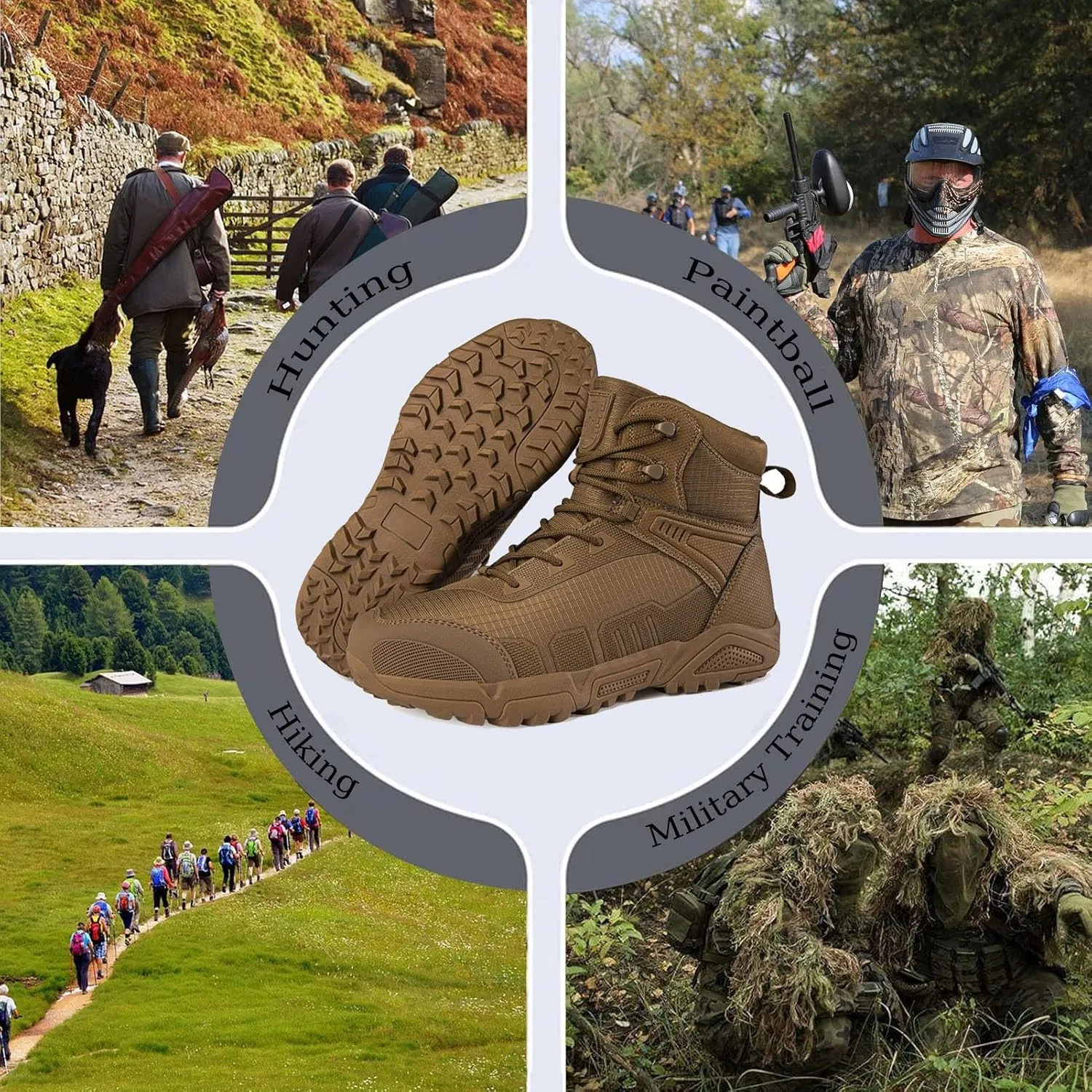 Mens Tactical Combat Boots | Waterproof, Lightweight, Slip-Resistant Hiking Boots for Outdoor, Work, and Military Use