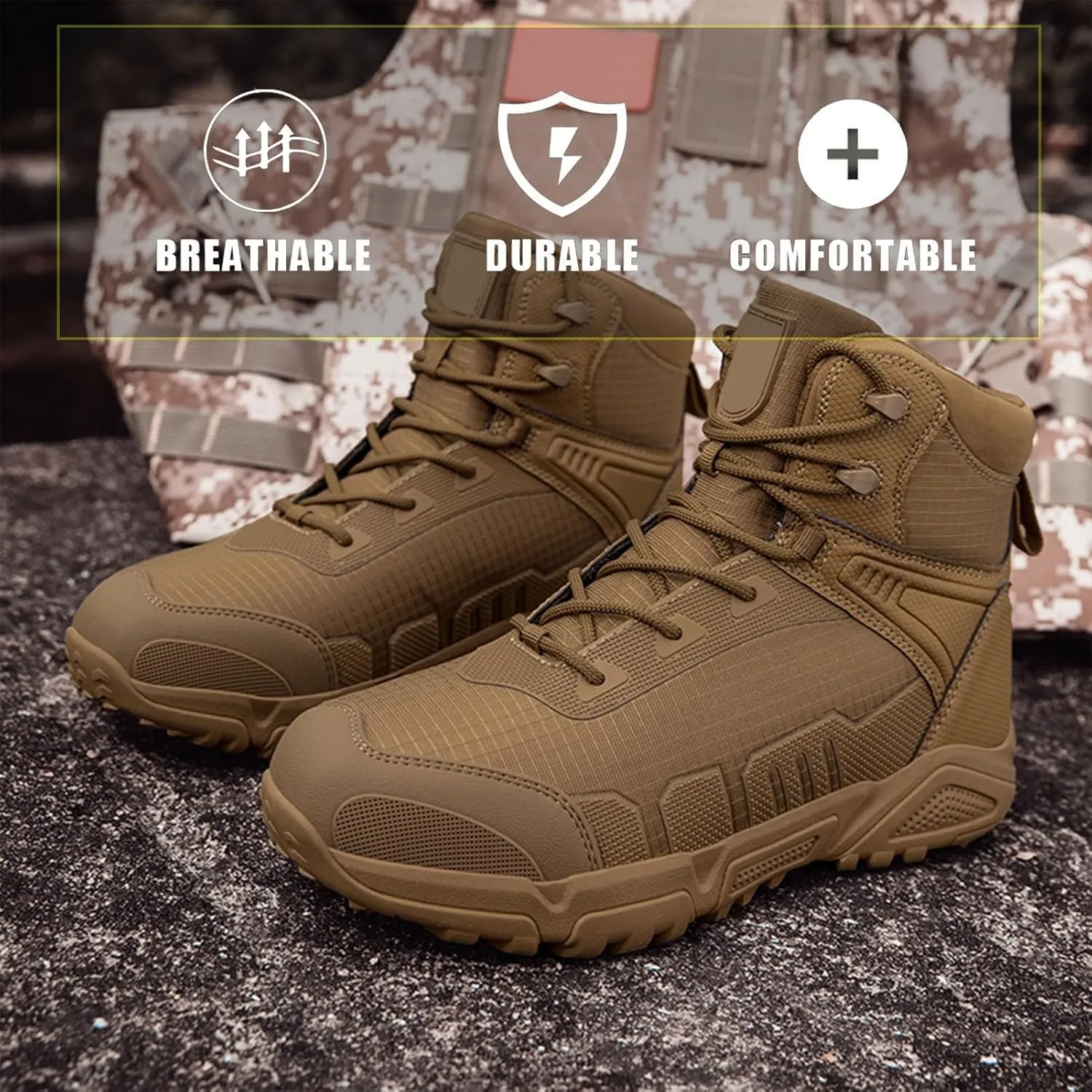 Mens Tactical Combat Boots | Waterproof, Lightweight, Slip-Resistant Hiking Boots for Outdoor, Work, and Military Use