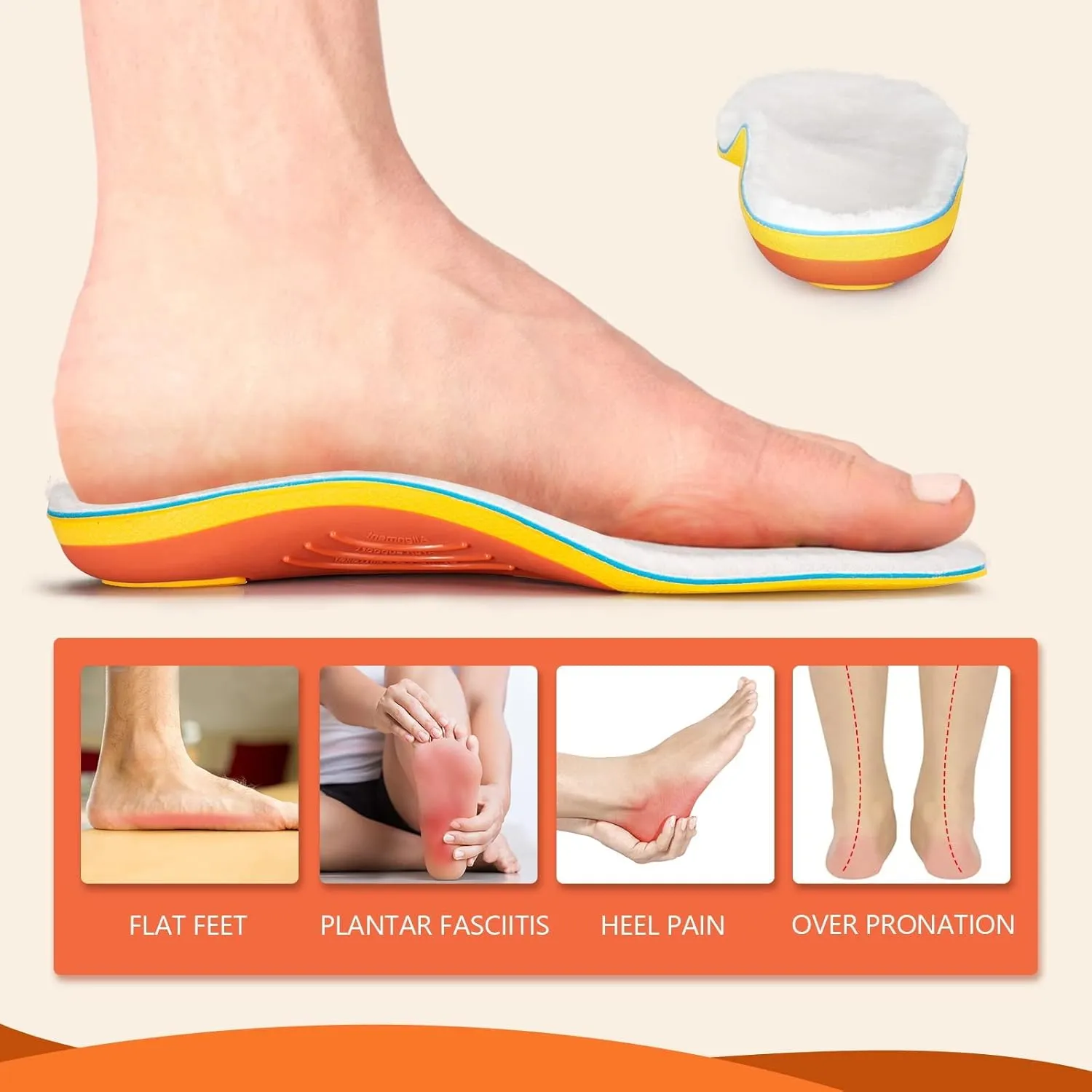 PCSsole 220 lbs Heavy Duty High Arch Support Insoles,Comfort Orthotics Insoles for Plantar Fasciitis,Flat Feet,Heel Pain,Pronation,Foot Pain Relief,Comfortable Shoe Insert for Men Women