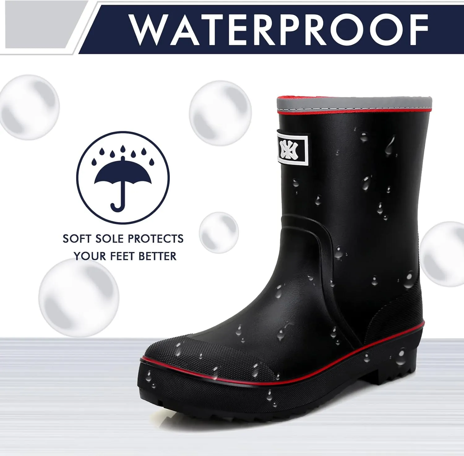 Rain Boots for Men, Waterproof Warm Rubber Boots Mens Garden Boots, Comfort Mid-Calf Lightweight Adjustable Raining Shoes, Elastic Chelsea Ankle Rain Boots Fishing Shoes for Yard Farm Outdoor Work