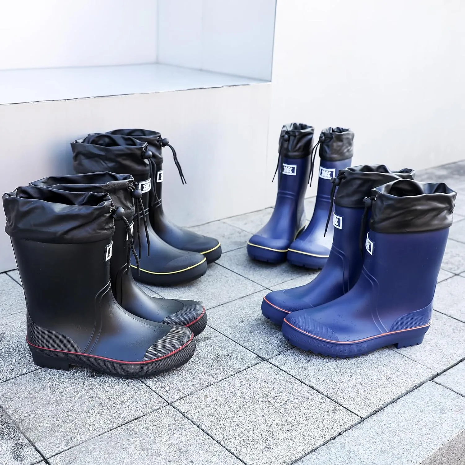 Rain Boots for Men, Waterproof Warm Rubber Boots Mens Garden Boots, Comfort Mid-Calf Lightweight Adjustable Raining Shoes, Elastic Chelsea Ankle Rain Boots Fishing Shoes for Yard Farm Outdoor Work