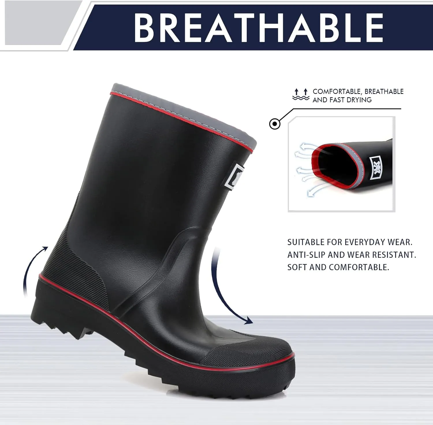 Rain Boots for Men, Waterproof Warm Rubber Boots Mens Garden Boots, Comfort Mid-Calf Lightweight Adjustable Raining Shoes, Elastic Chelsea Ankle Rain Boots Fishing Shoes for Yard Farm Outdoor Work