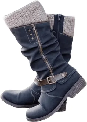 Winter Boots For Women 2022 Trendy Lace up Mid Calf Combat Riding Military Boots Closed Toe Side Zipper Platform Booties