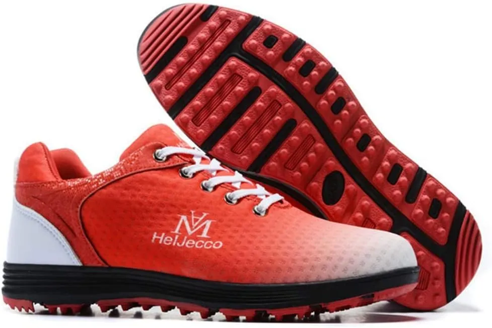 WJFGGXHK Men's Golf Shoes, Waterproof Golf Sneakers Spikeless Outdoor Anti-Slip Walking Fitness Trainers,Red,42 EU