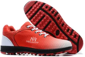 WJFGGXHK Men's Golf Shoes, Waterproof Golf Sneakers Spikeless Outdoor Anti-Slip Walking Fitness Trainers,Red,42 EU