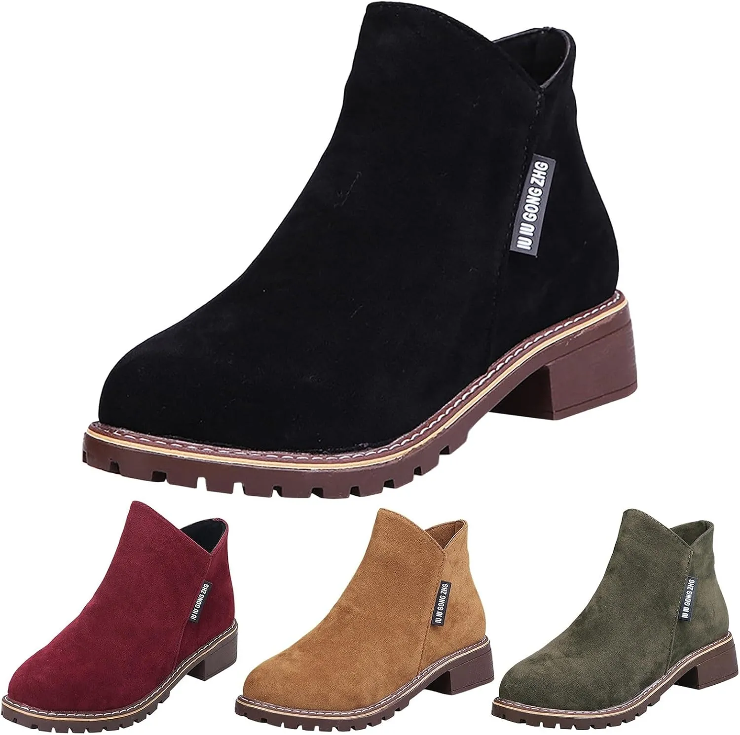 Women Casual Work Boots Chunky Heel Zipper Women Boots Comfortable Round Toe Ankle Comfortable Slip-On Lightweight