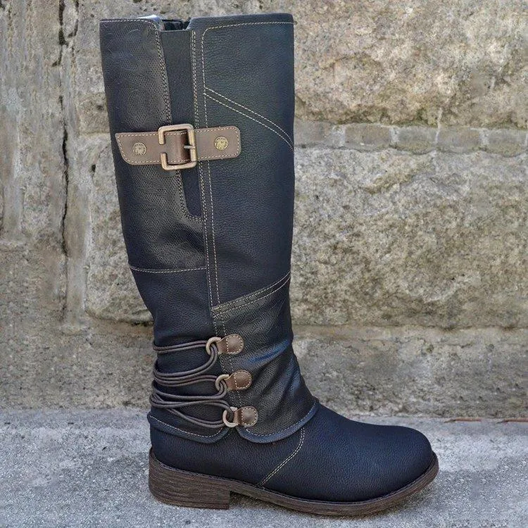 Women Elastic Calf Studded Buckle Strap Square Heel Chunky Platform New Fashion Winter Snow Boots